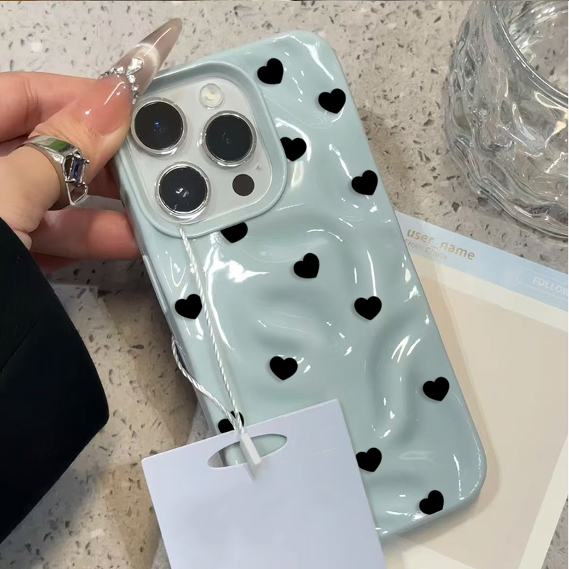 Phone Cases Cute Iphone 13 - เคสโทรศัพท์กันกระแทก ลายหัวใจสีดำ น่ารัก สวยงาม สำหรับ iPhone