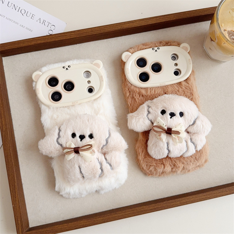 Phone Cases Usa - เคสโทรศัพท์ลายการ์ตูน 3 มิติ รูปโบว์น้องหมาขนปุย อุ่นสบาย สำหรับ