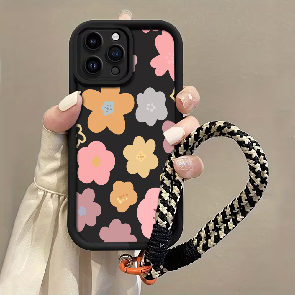 Phone Cases Rugged - เคสโทรศัพท์สายคล้องลายดอกไม้มาการองสำหรับ iPhone 12 13 14 15
