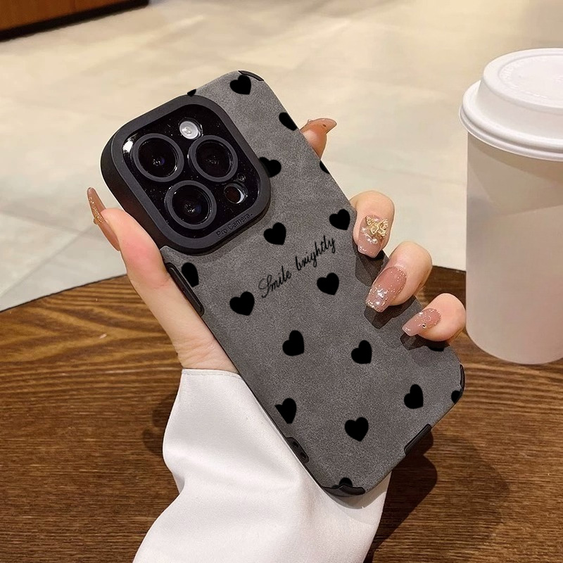 Phone Cases Xr - เคสโทรศัพท์หรูหราสีดำลายหัวใจรักสำหรับ iPhone 18 Pro 17 16
