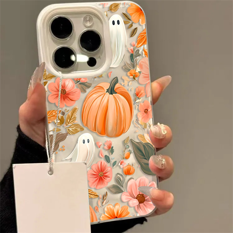 Phone Cases Cute Iphone 13 - เคสโทรศัพท์ลายผีน้อยน่ารัก ฟักทอง ดอกไม้ สำหรับ iPhone 11