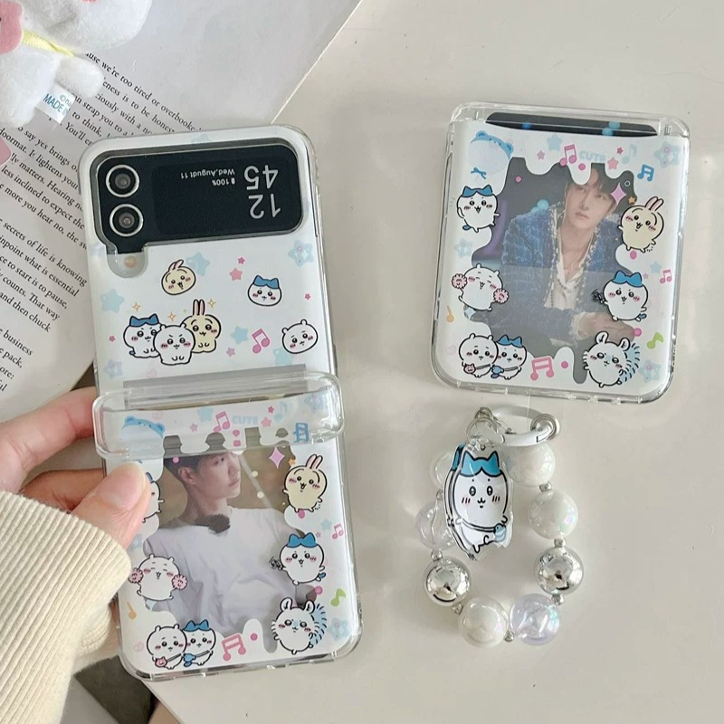 Phone Cases Z Flip 7 - เคสโทรศัพท์ลายการ์ตูนญี่ปุ่นน่ารัก Chiikawa พร้อมช่องใส่บัตร สำหรับ Samsung Galaxy