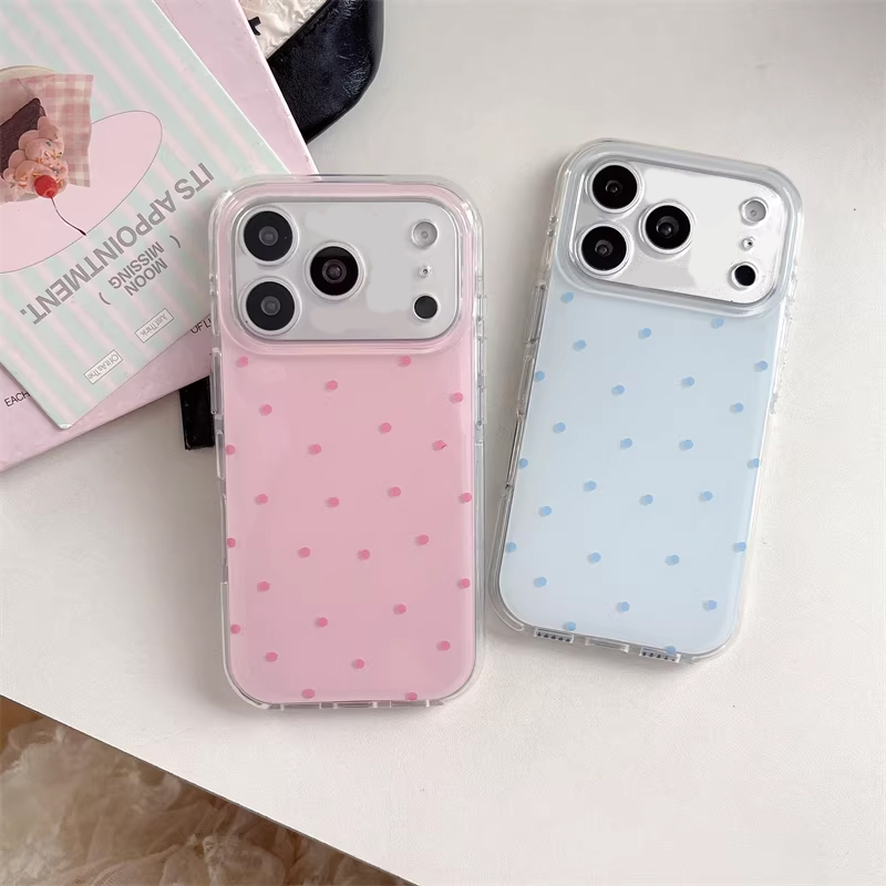 Phone Cases Girls - เคสโทรศัพท์ลายการ์ตูนจุดสีฟ้าชมพูสไตล์เกาหลีเรียบง่ายสำหรับ iPhone 17 Air 16 15