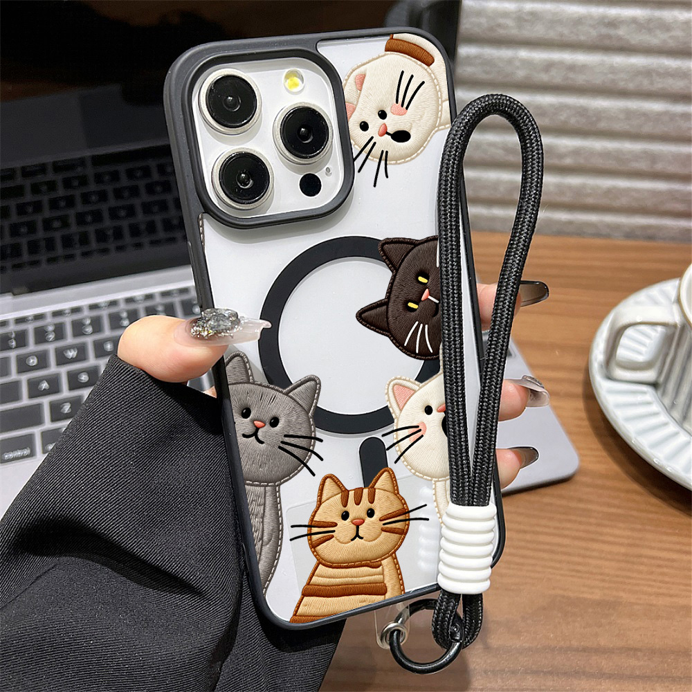 Phone Cases Cute Iphone 13 - เคสโทรศัพท์ลายปักแมวน่ารัก สำหรับ iPhone 15 16 12