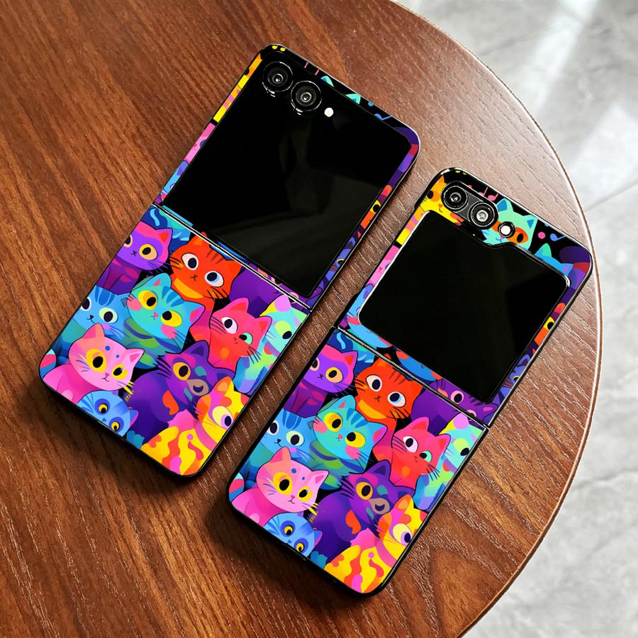 Phone Cases Z Flip 7 - เคสโทรศัพท์แบบเต็มตัวลายแมว สำหรับ Samsung Galaxy Z Flip